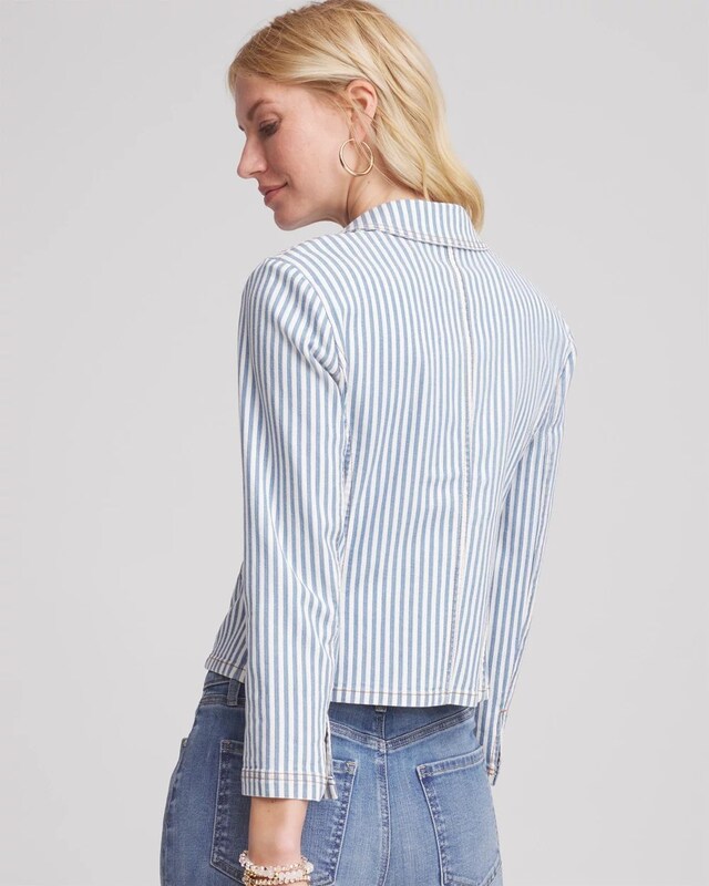Striped Open Front Denim Jacket - image 3